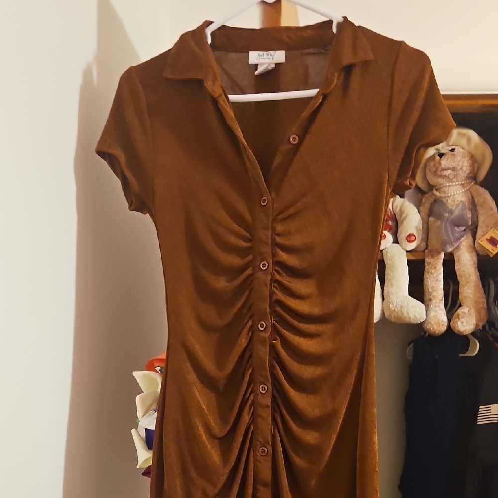 Elegant Brown High-Low Dress